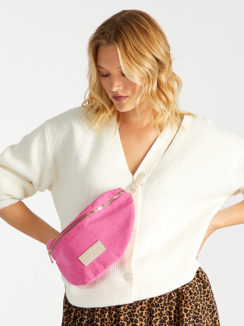 Sac banane en velours avec patch brodé Rose - Kiabi