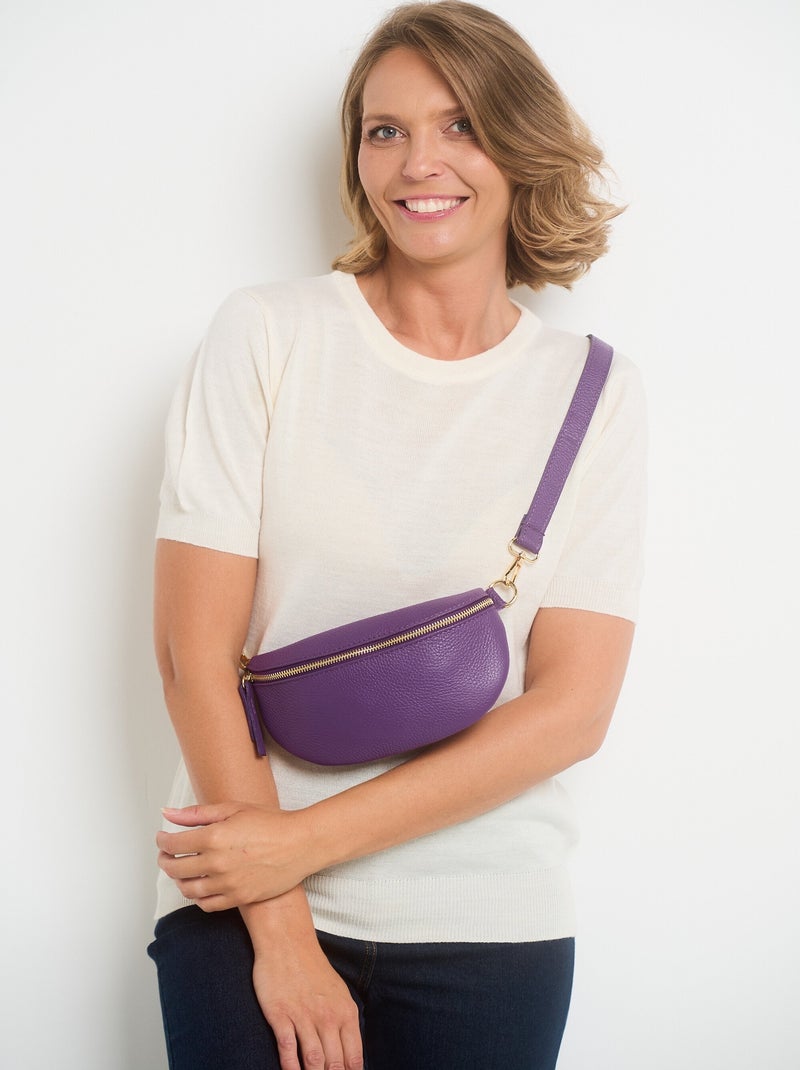 Sac banane femme en cuir grainé Violet - Kiabi
