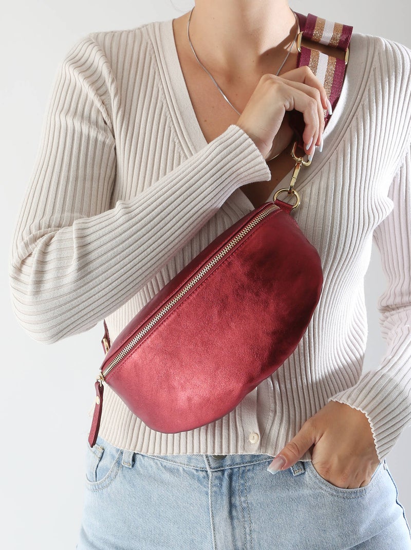 Sac Banane Nine Cuir Milano Cuir De Vachette Rouge pourpre - Kiabi