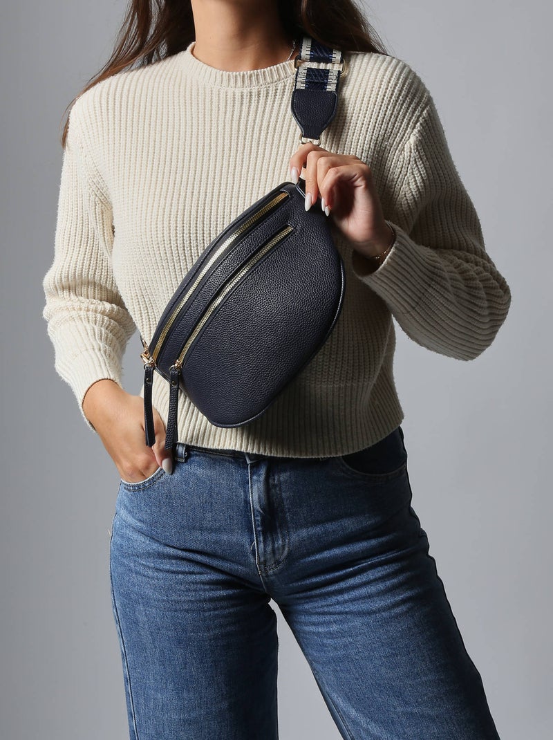 Sac banane sangle gallantry toile enduite Bleu Noir - Kiabi