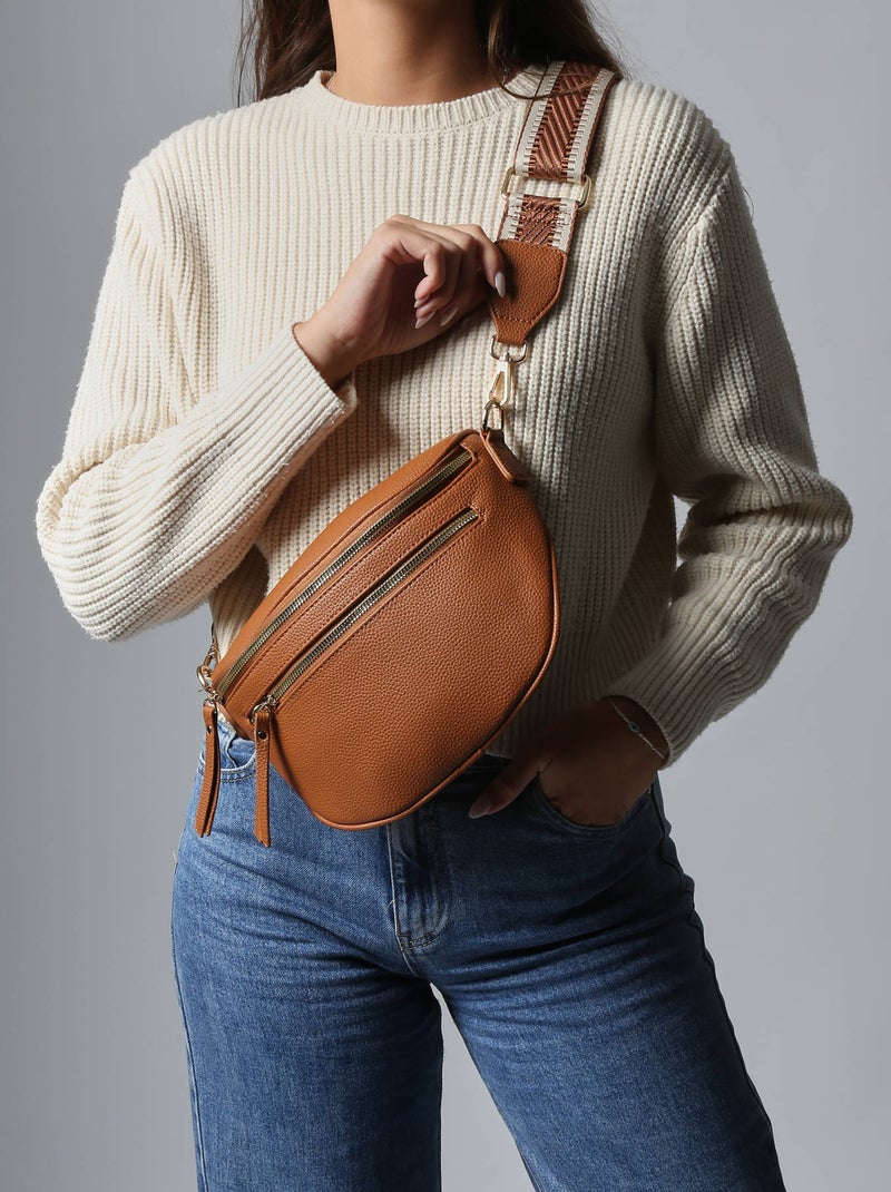 Sac Banane Sangle Miniprix Toile Enduite Marron - Kiabi