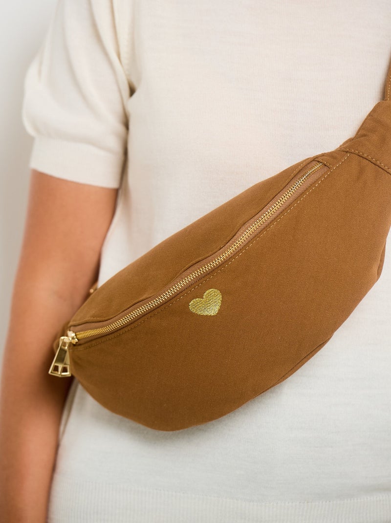 Sac banane uni zippé broderie c¿ur Camel - Kiabi