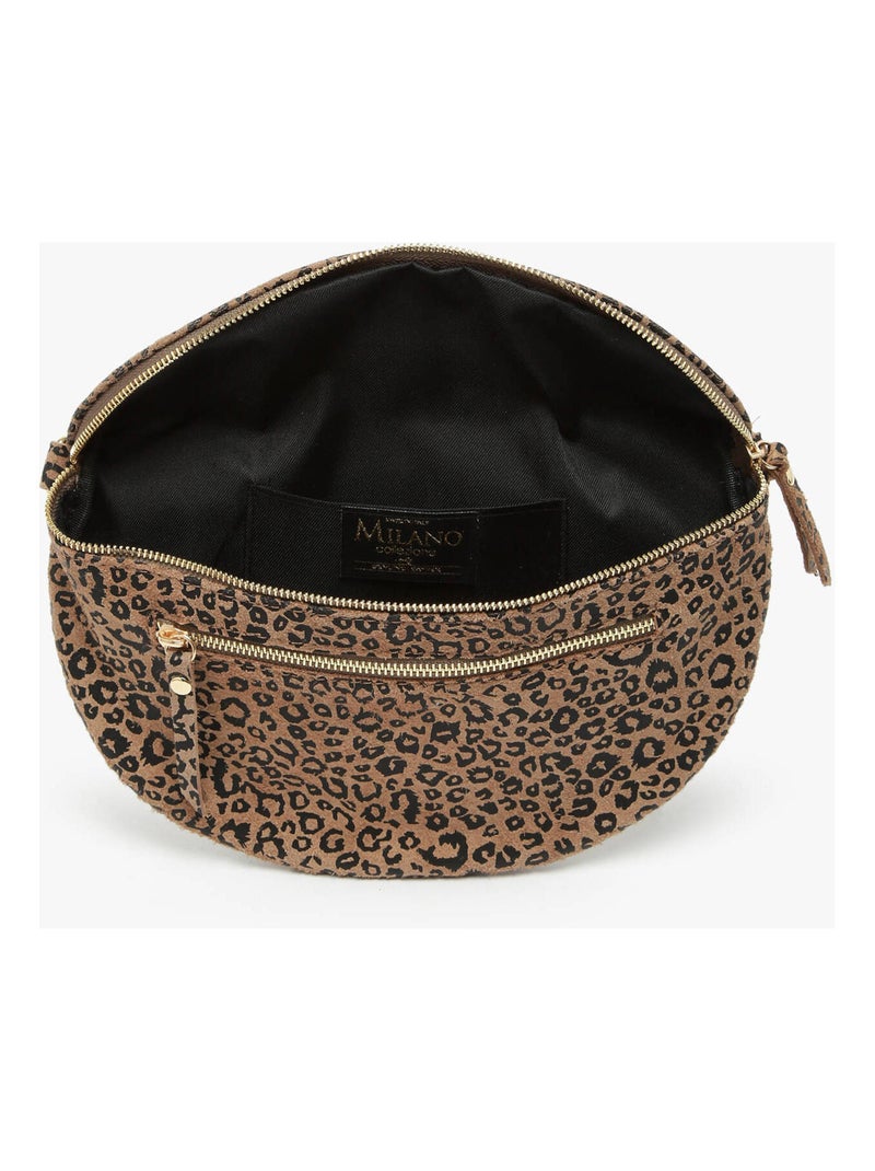Sac Banane Velvet Leopardo Cuir Milano Cuir De Vachette Taupe - Kiabi