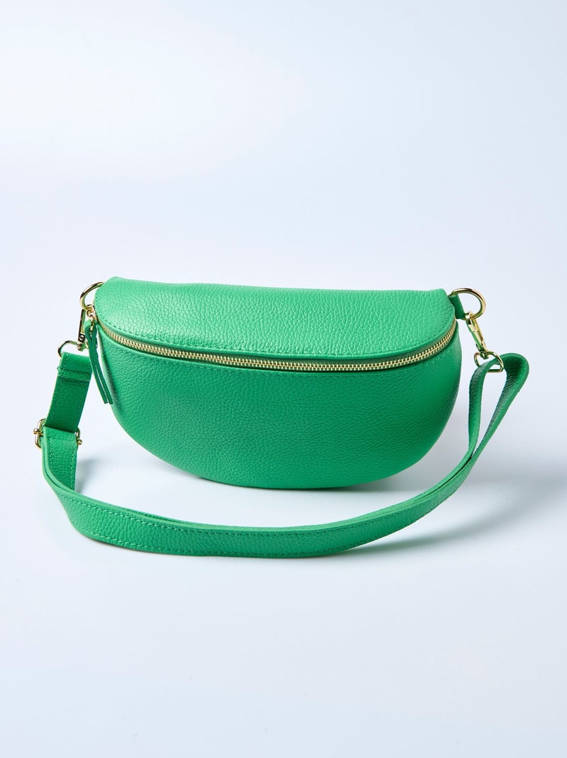 Sac banane zippé en cuir avec bandoulière Vert - Kiabi