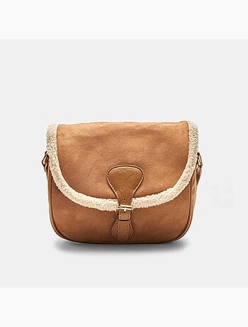 Sac bandoulière avec insert en fausse fourrure