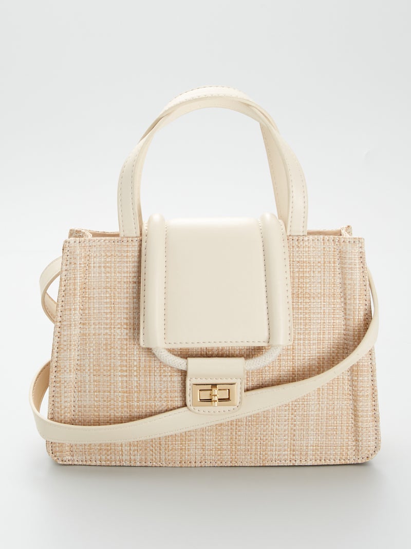 Sac bandoulière bi-matières beige - Kiabi