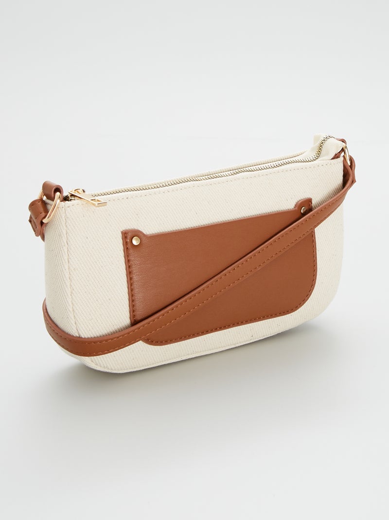 Sac bandoulière bi-matières beige - Kiabi