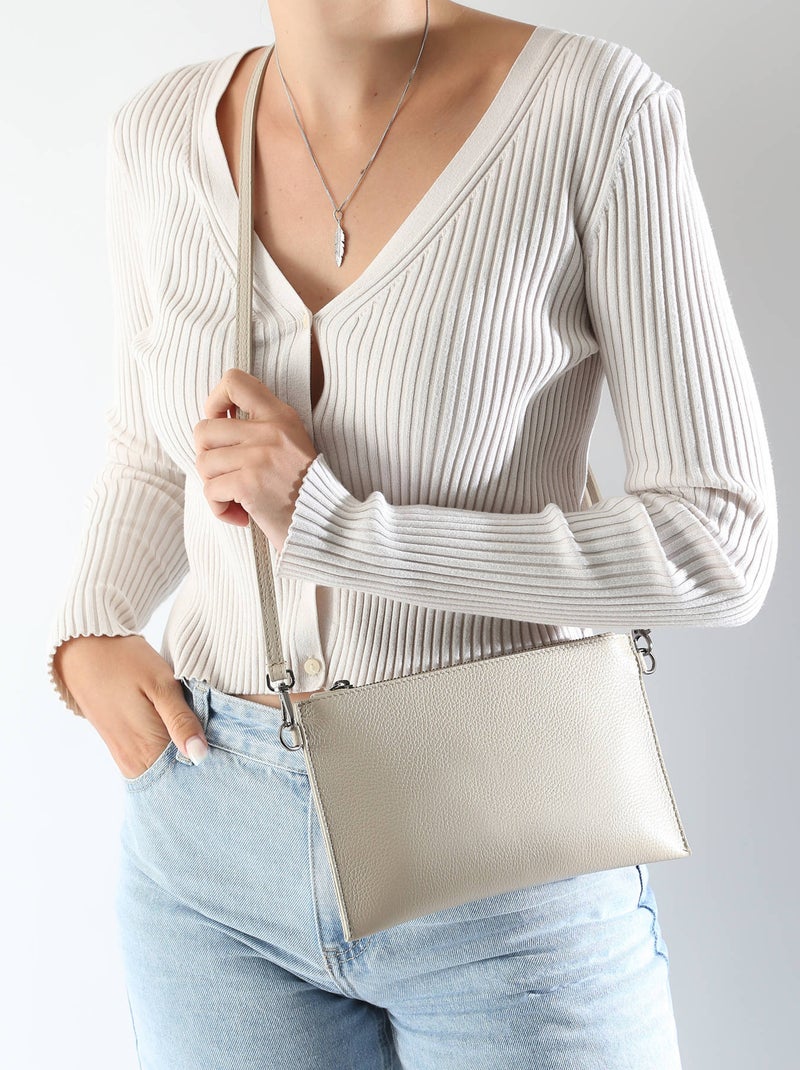 Sac Bandoulière Caviar Cuir Milano Cuir De Vachette Beige clair - Kiabi