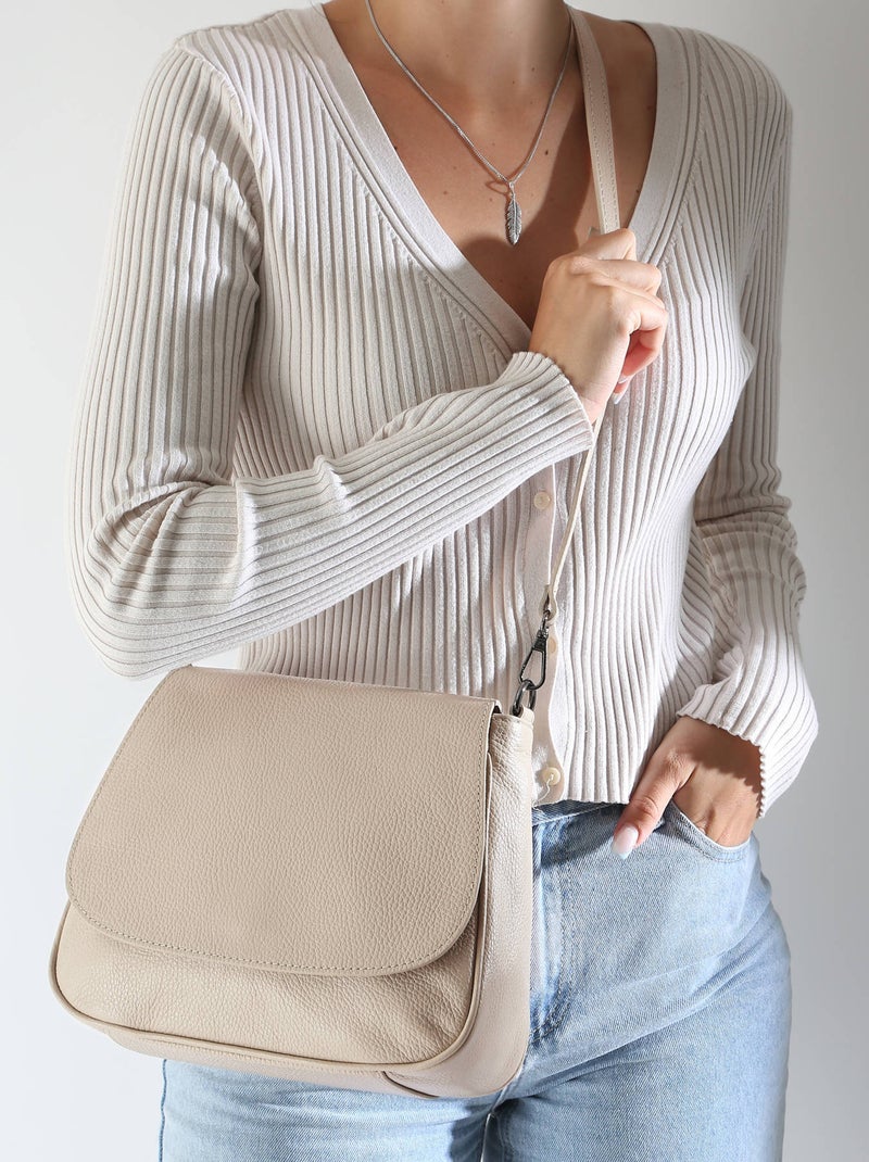 Sac Bandoulière Caviar Cuir Milano Cuir De Vachette Beige clair - Kiabi