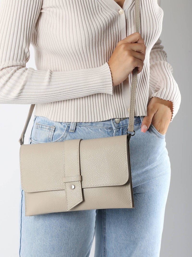 Sac Bandoulière Caviar Cuir Milano Cuir De Vachette Gris Beige - Kiabi