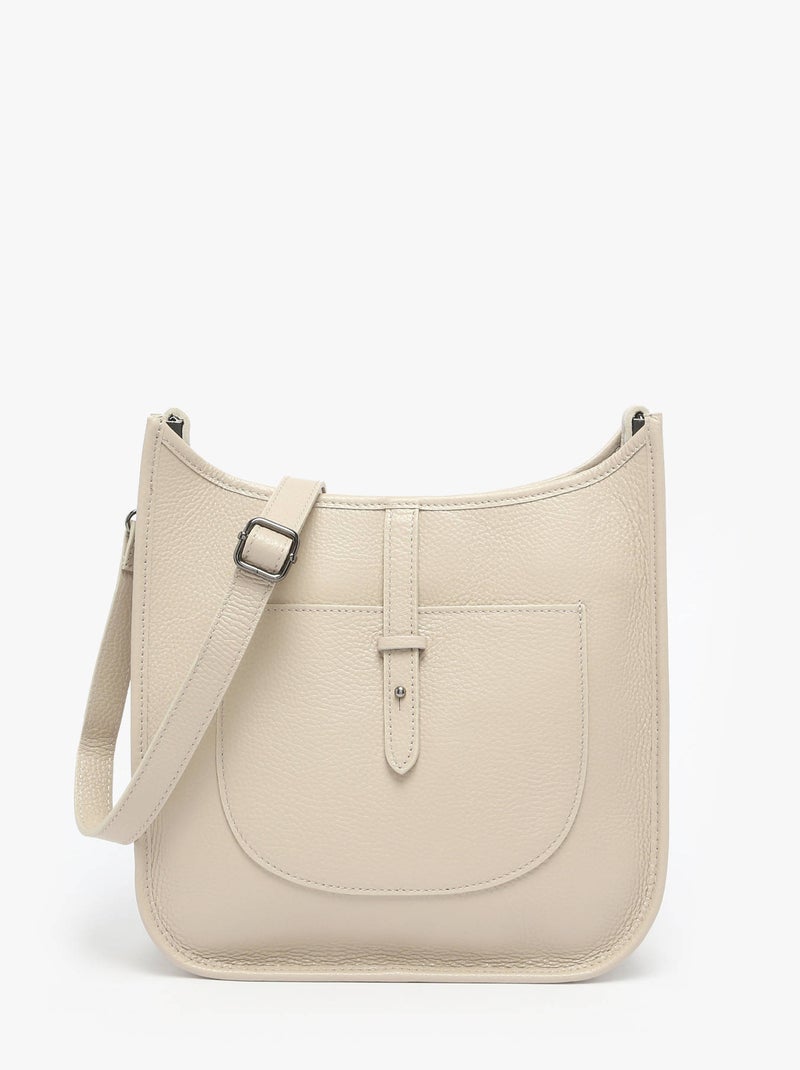 Sac Bandoulière Caviar Cuir Milano Cuir De Vachette Gris Beige - Kiabi