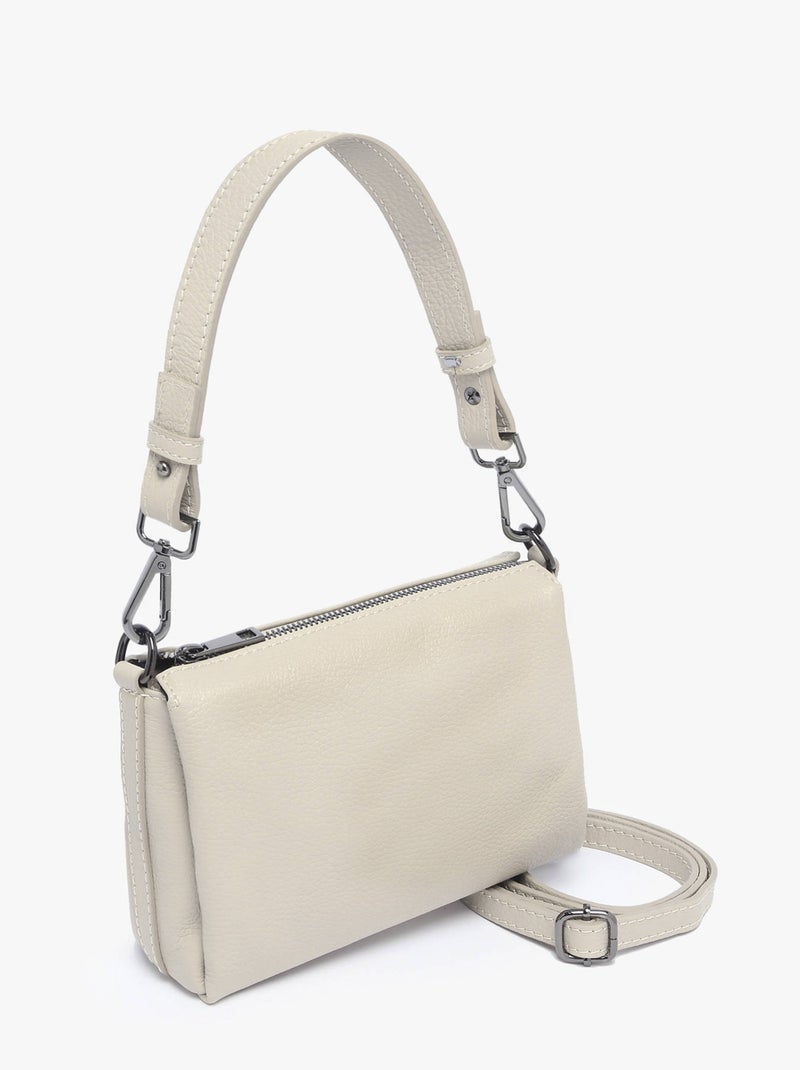 Sac Bandoulière Caviar Cuir Milano Cuir De Vachette Gris Beige - Kiabi