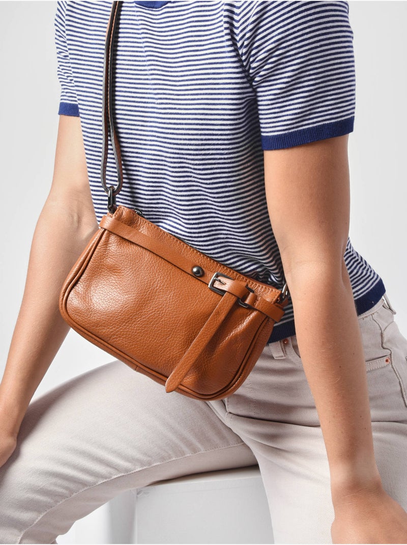 Sac Bandoulière Caviar Cuir Milano Cuir De Vachette Marron tabac - Kiabi