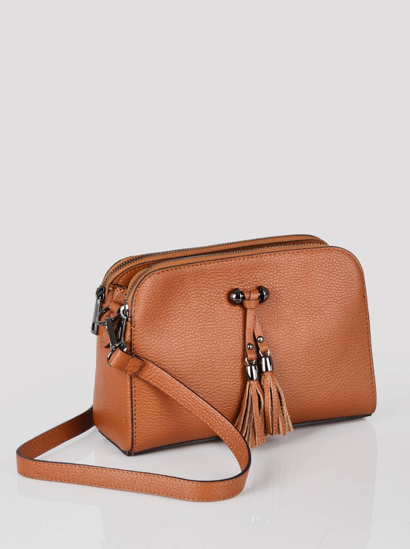 Sac Bandouliere Caviar Cuir Milano Cuir De Vachette Marron tabac - Kiabi