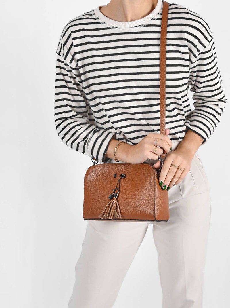 Sac Bandouliere Caviar Cuir Milano Cuir De Vachette Marron tabac - Kiabi
