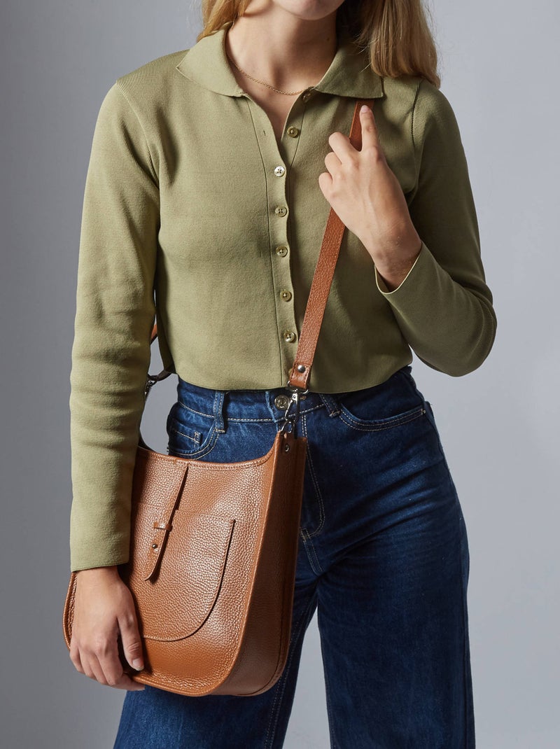 Sac Bandoulière Caviar Cuir Milano Cuir De Vachette Marron tabac - Kiabi