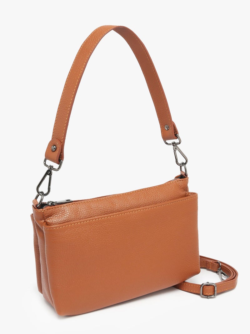 Sac Bandoulière Caviar Cuir Milano Cuir De Vachette Marron tabac - Kiabi