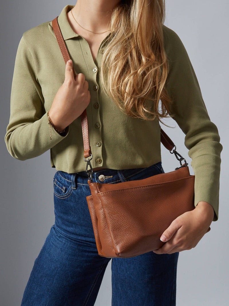 Sac Bandoulière Caviar Cuir Milano Cuir De Vachette Marron tabac - Kiabi