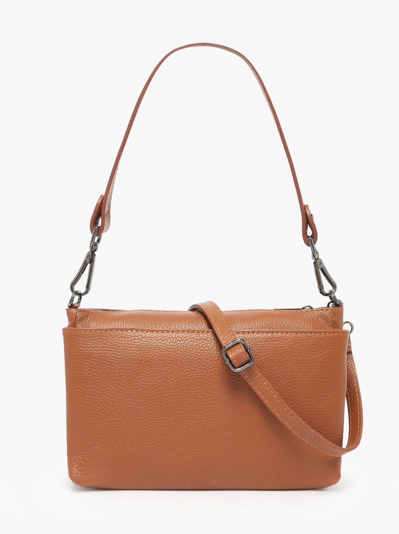 Sac Bandoulière Caviar Cuir Milano Cuir De Vachette Marron tabac - Kiabi
