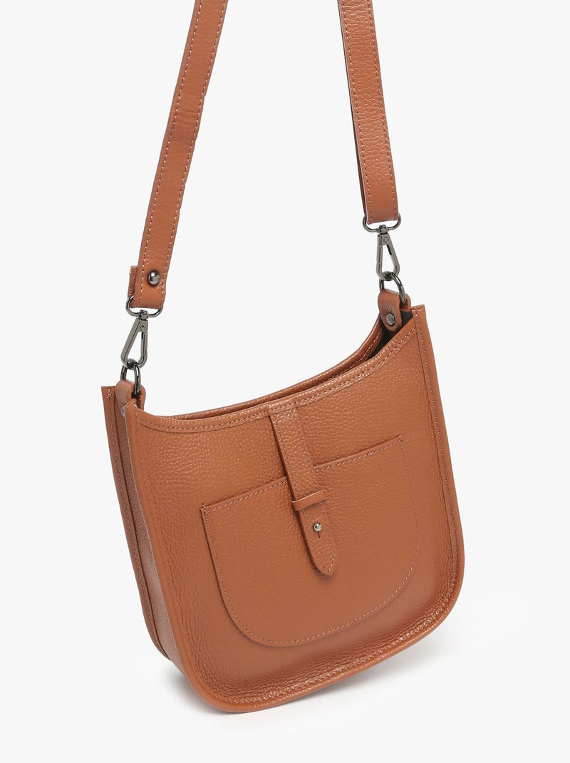 Sac Bandoulière Caviar Cuir Milano Cuir De Vachette Marron tabac - Kiabi