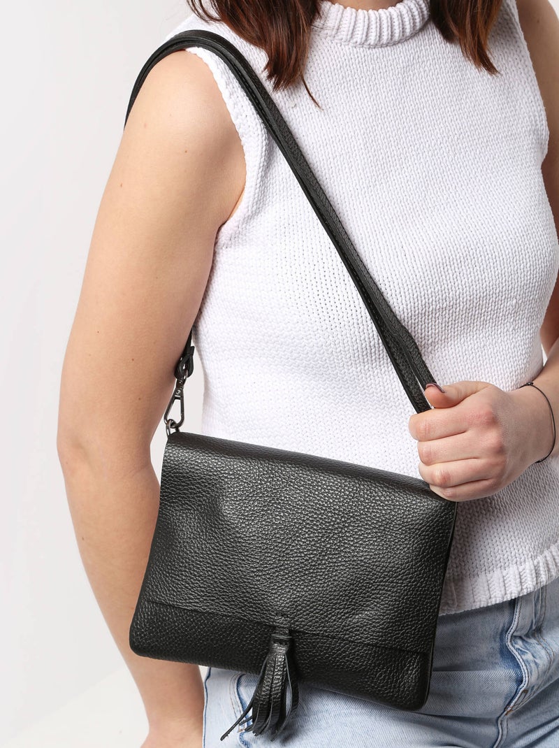 Sac Bandoulière Caviar Cuir Milano Cuir De Vachette Noir Noir - Kiabi