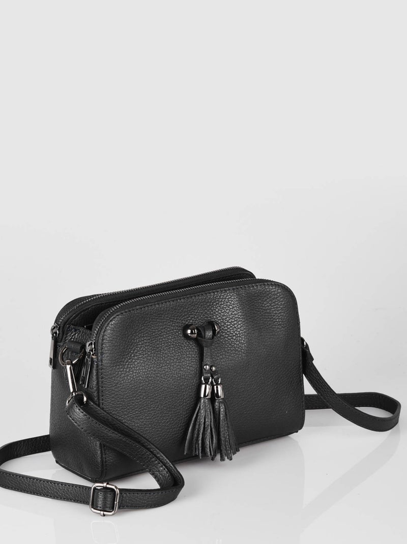Sac Bandouliere Caviar Cuir Milano Cuir De Vachette Noir Noir - Kiabi