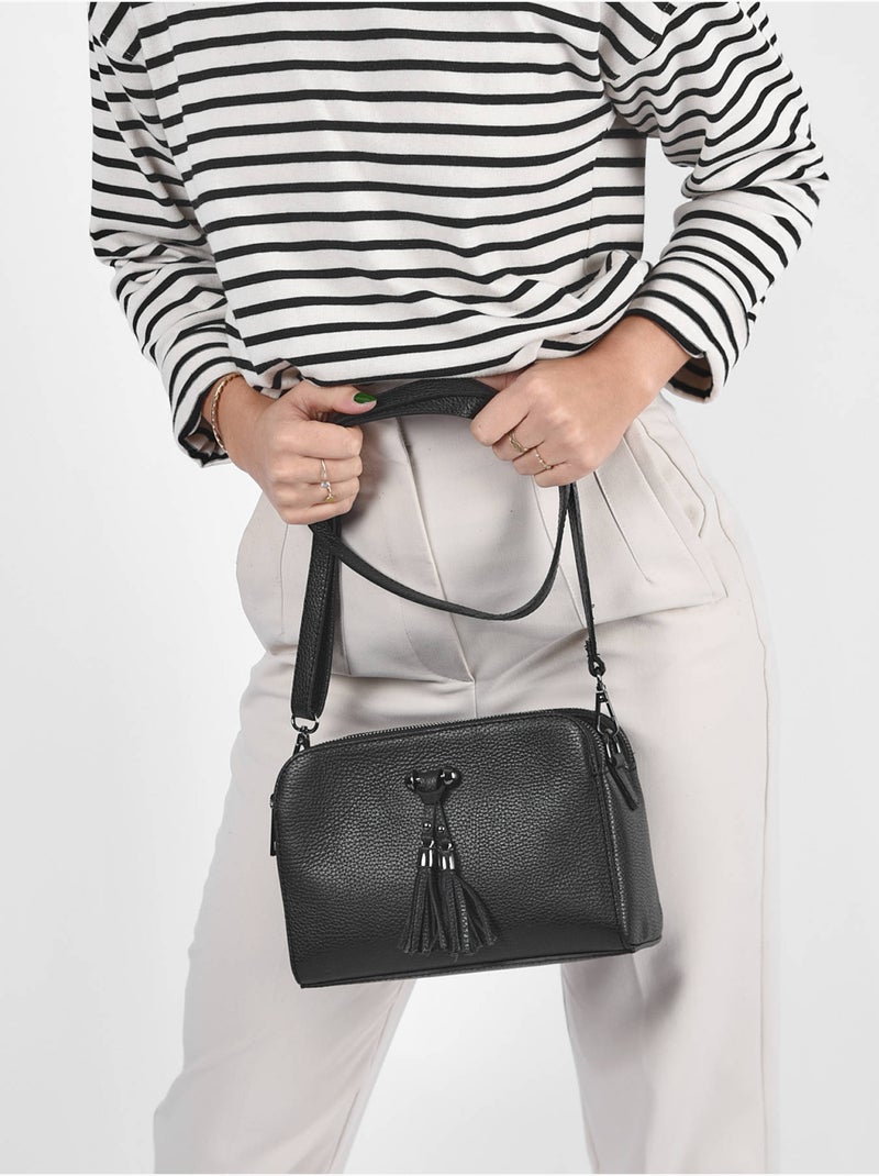 Sac Bandouliere Caviar Cuir Milano Cuir De Vachette Noir Noir - Kiabi
