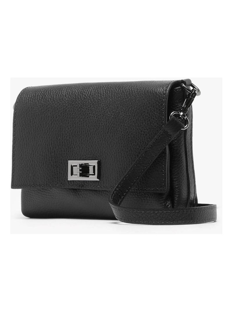 Sac Bandoulière Caviar Cuir Milano Cuir De Vachette Noir Noir - Kiabi