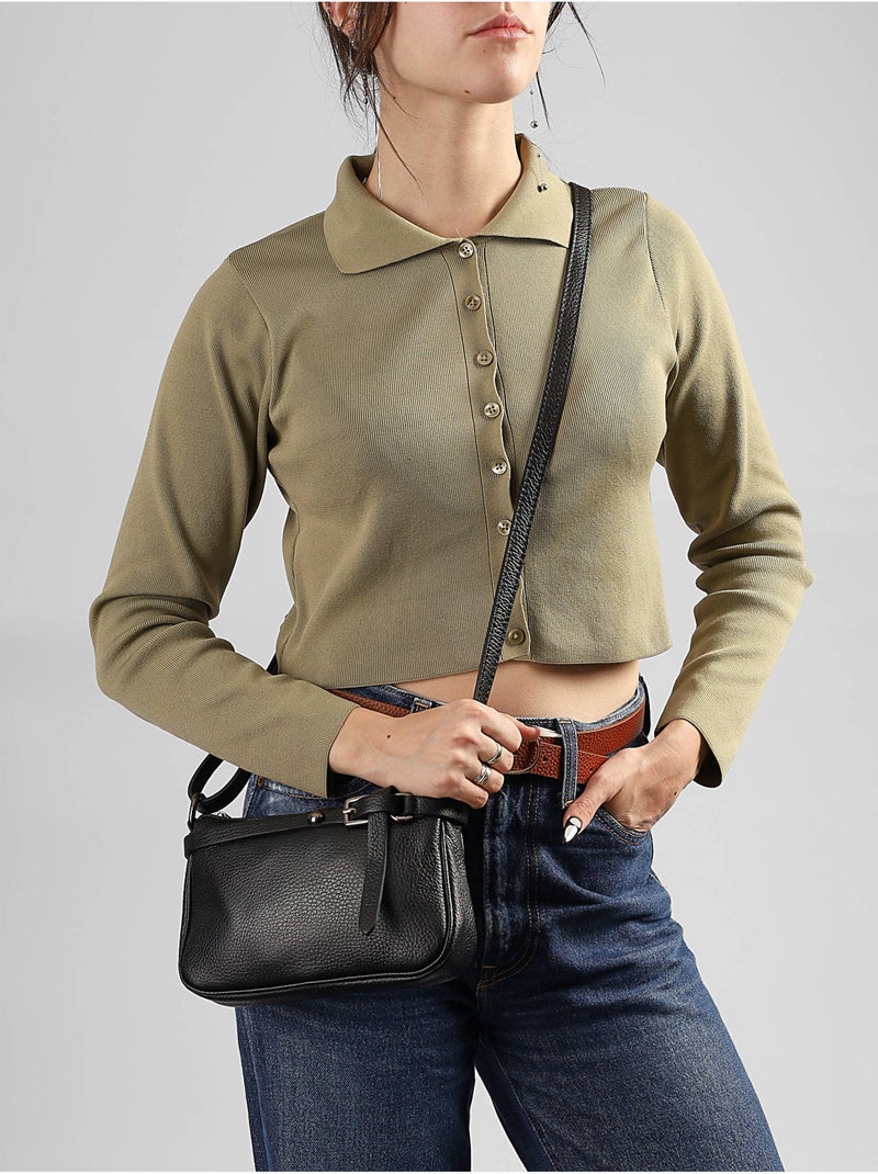 Sac bandoulière caviar milano cuir de vachette Noir Noir - Kiabi