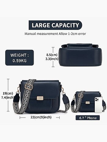 Sac bandoulière compact cuir pu lisse 23x8,5x19 cm - miss lulu