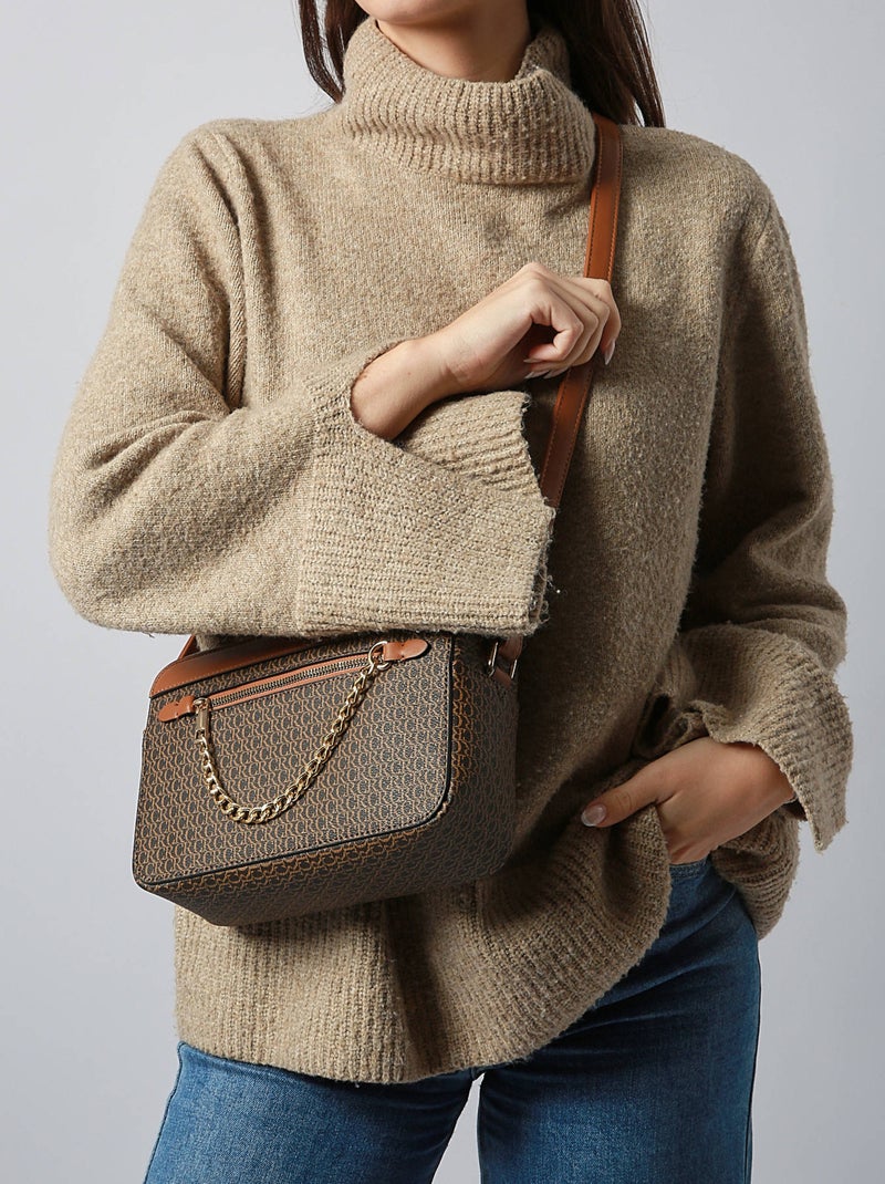 Sac Bandoulière Cr Miniprix Toile Enduite Marron - Kiabi