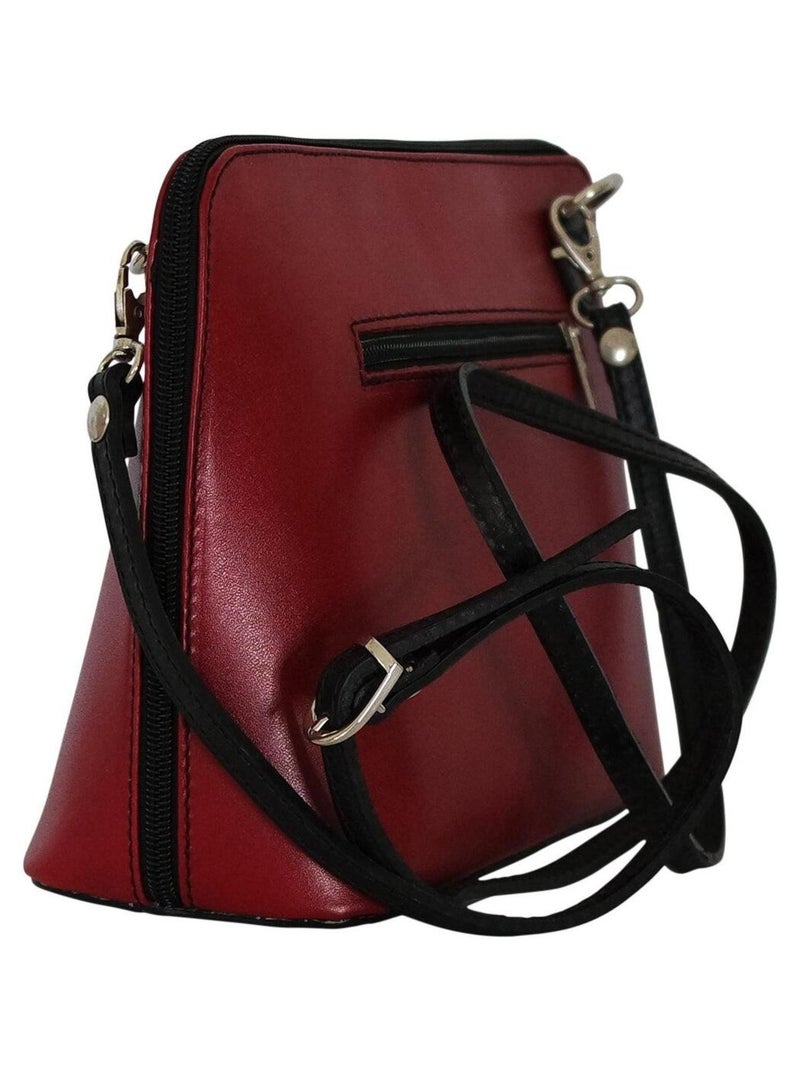 Sac bandoulière cuir bi-color italien Rouge - Kiabi