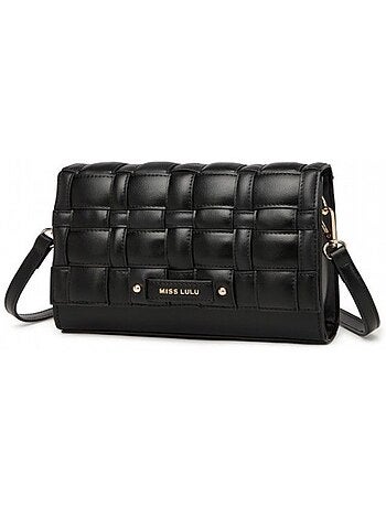Sac bandoulière cuir pu rabat à bouton-pression zippé - miss lulu