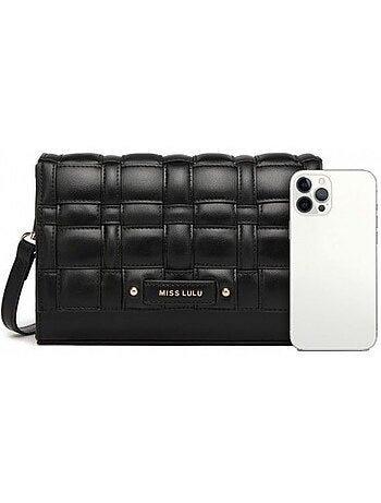 Sac bandoulière cuir pu rabat à bouton-pression zippé - miss lulu