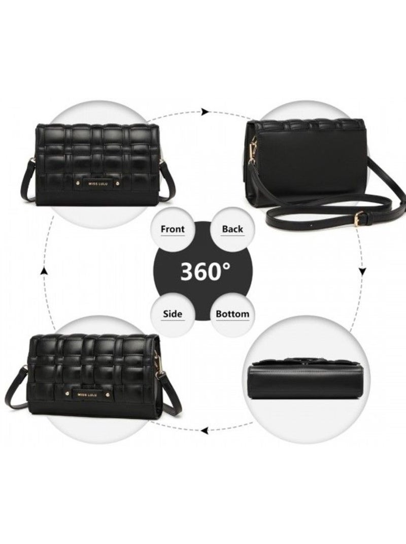 Sac bandoulière cuir pu rabat à bouton-pression zippé - miss lulu Noir - Kiabi