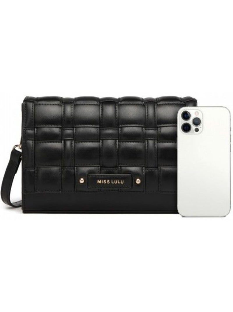 Sac bandoulière cuir pu rabat à bouton-pression zippé - miss lulu Noir - Kiabi