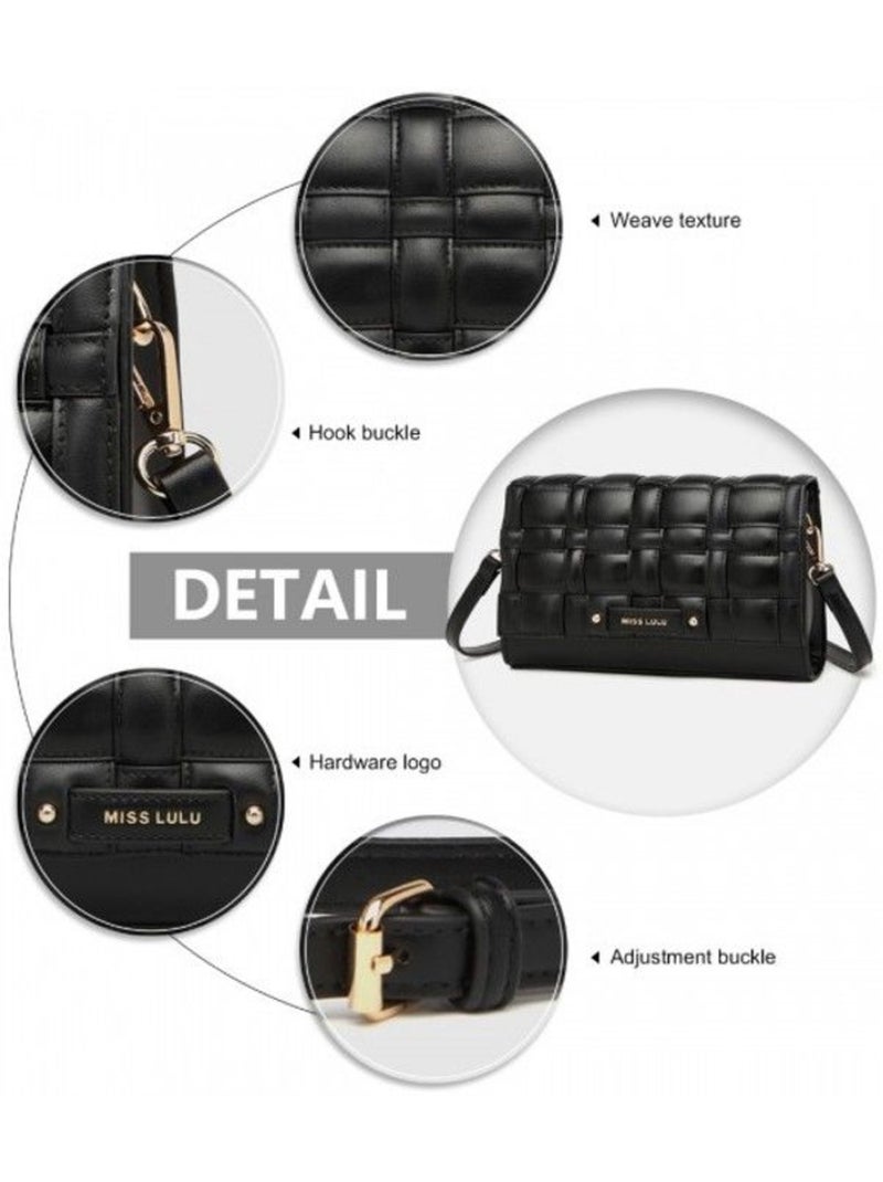 Sac bandoulière cuir pu rabat à bouton-pression zippé - miss lulu Noir - Kiabi