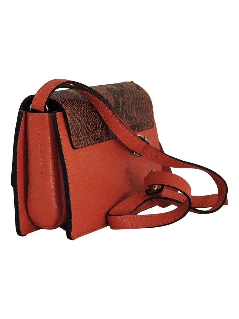 Sac bandoulière cuir python Orange - Kiabi