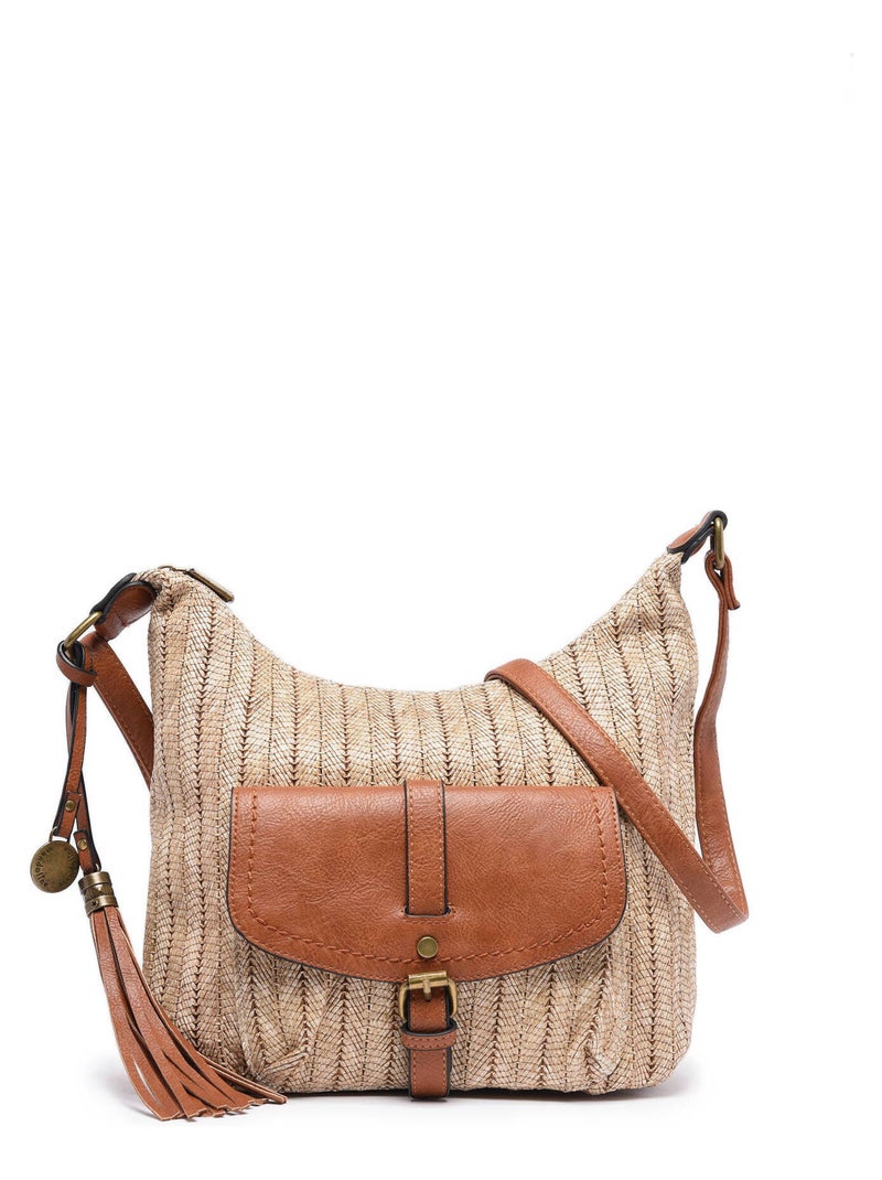 Sac Bandouliere Daphne Miniprix Papier Tresse Garni Synt Beige - Kiabi