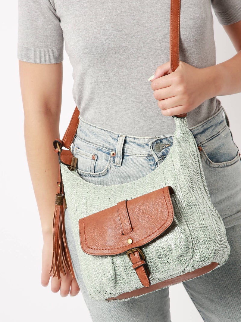Sac Bandouliere Daphne Miniprix Papier Tresse Garni Synt Bleu azur - Kiabi