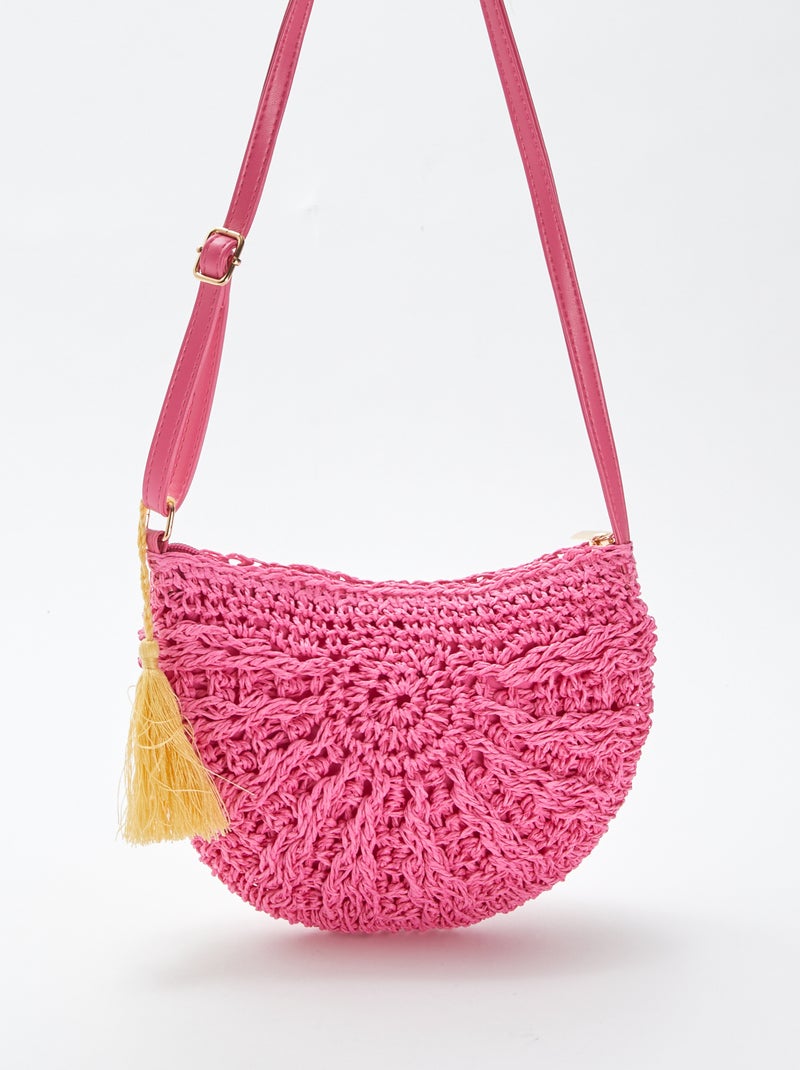 Sac bandoulière effet paille tressée Rose - Kiabi