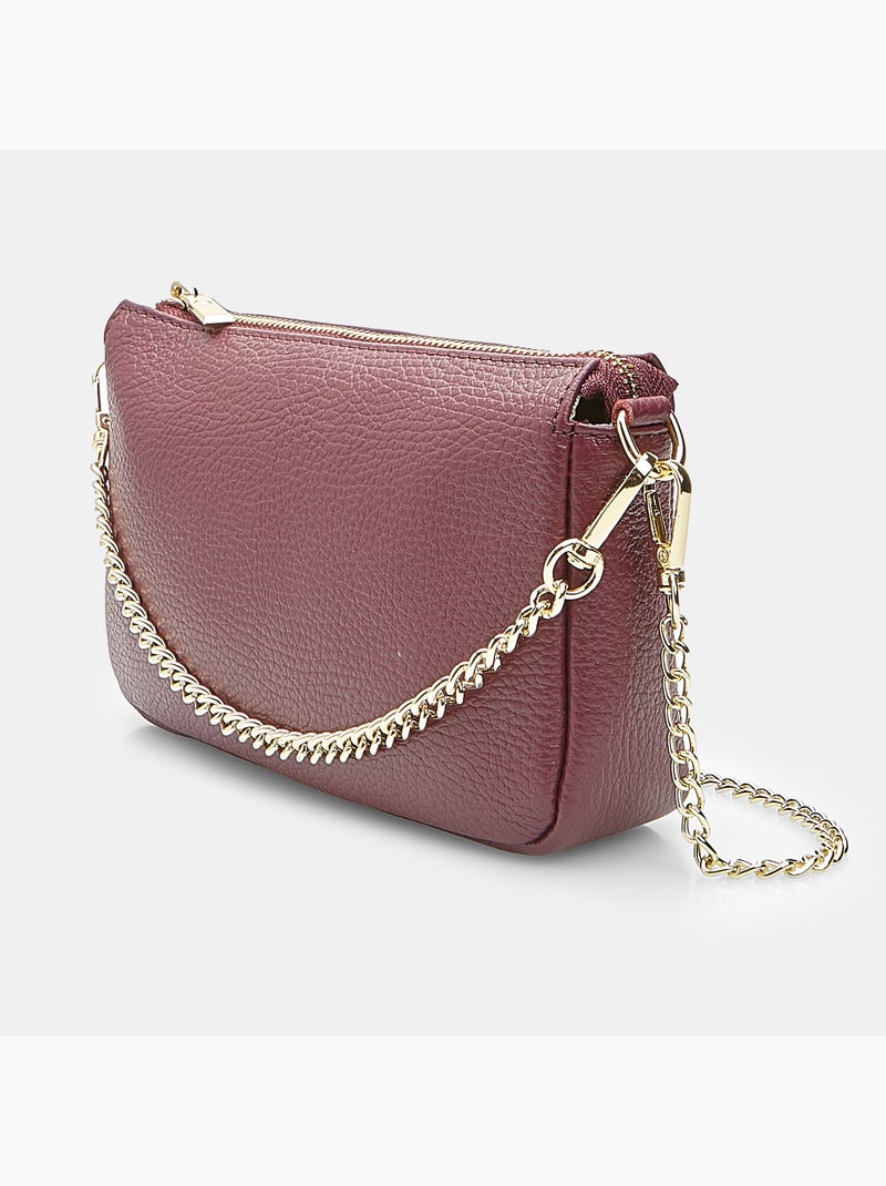 Sac bandoulière en cuir Bordeaux - Kiabi