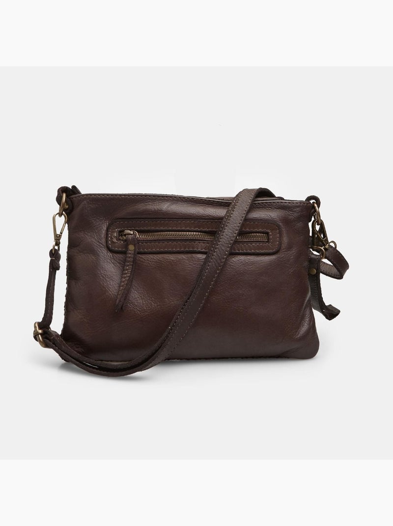 Sac bandoulière en cuir Marron - Kiabi