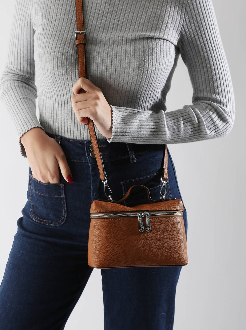 Sac Bandoulière Grained Miniprix Toile Enduite Marron - Kiabi