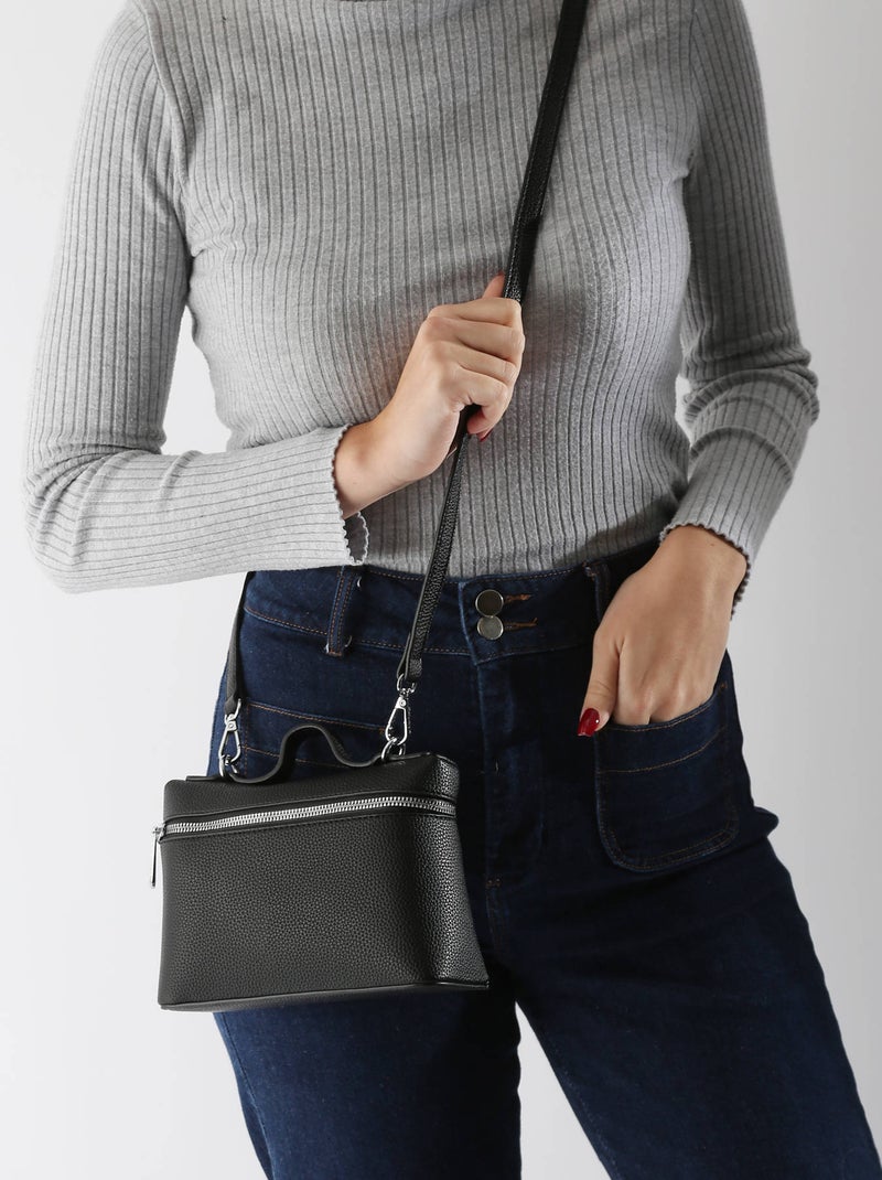 Sac Bandoulière Grained Miniprix Toile Enduite Noir - Kiabi