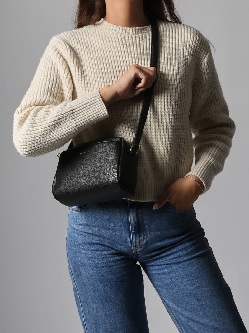 Sac Bandoulière Grained Miniprix Toile Enduite Noir - Kiabi