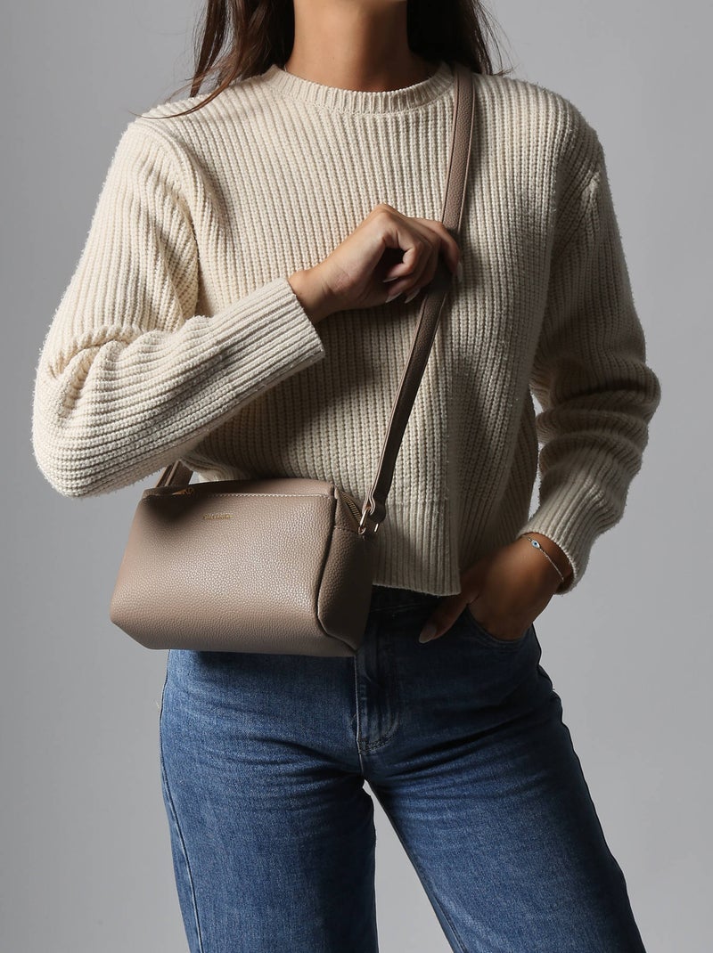 Sac Bandoulière Grained Miniprix Toile Enduite Taupe - Kiabi