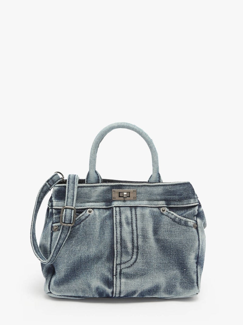 Sac Bandoulière Jean Miniprix Toile Enduite Bleu Bleu Noir - Kiabi
