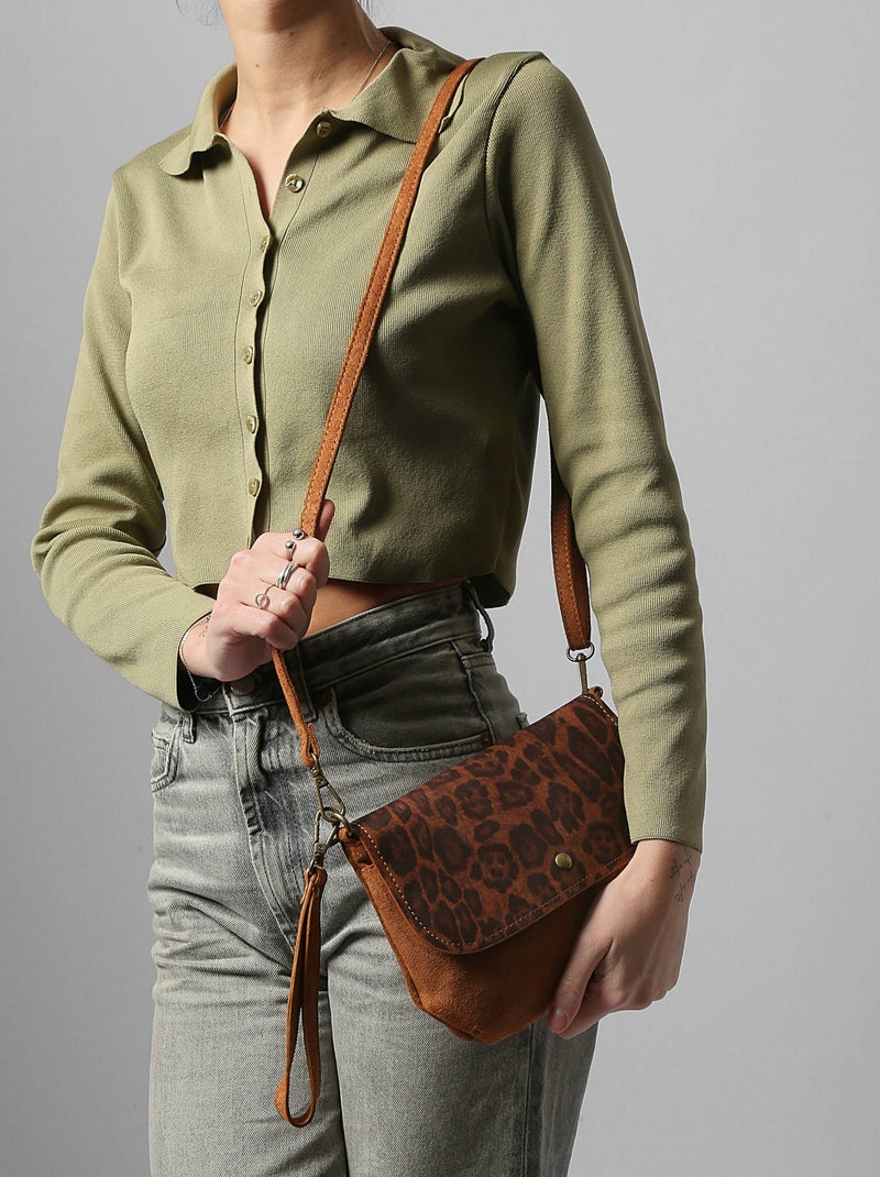 Sac Bandoulière Leopard Miniprix Toile Enduite Camel - Kiabi