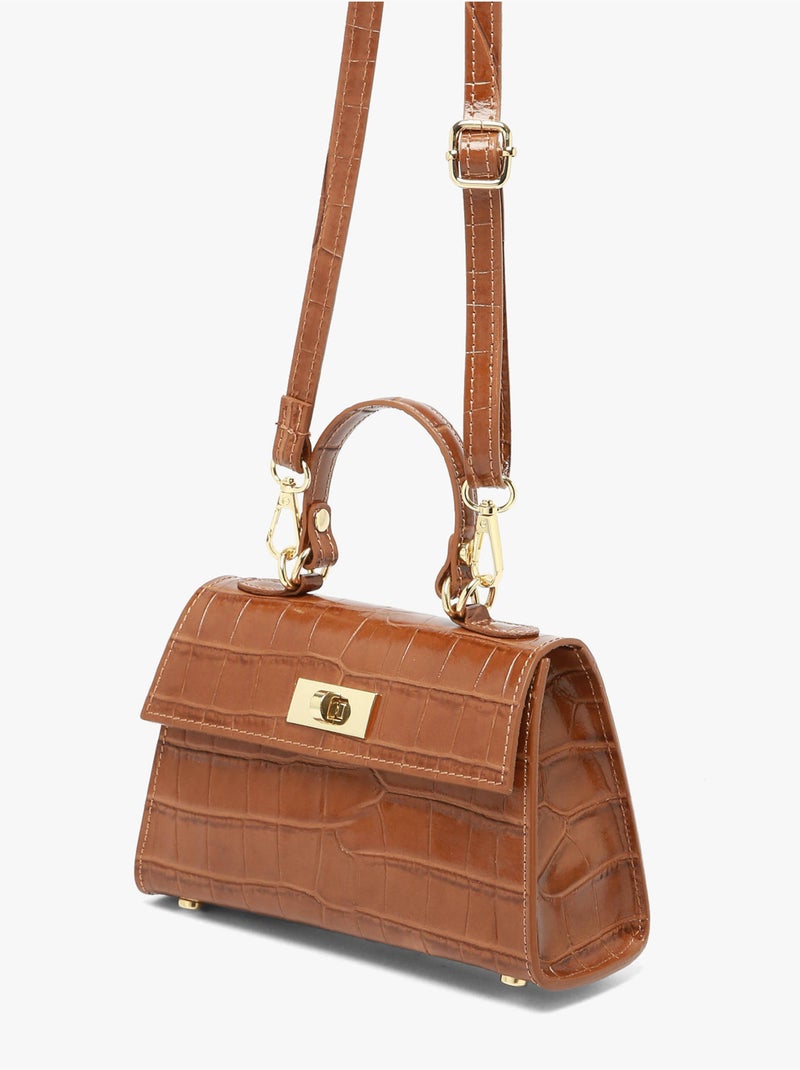 Sac bandoulière milano cuir de vachette Marron tabac - Kiabi